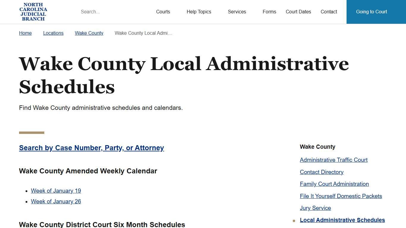 Wake County Local Administrative Schedules | North Carolina Judicial Branch